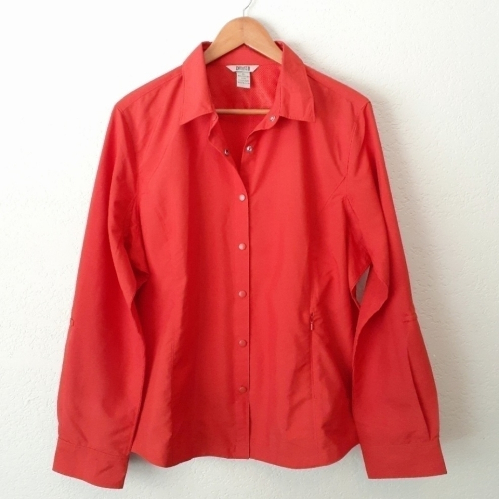 Duluth Trading Co. Lightweight Windbreaker Jacket Size Medium M Snaps Orange
